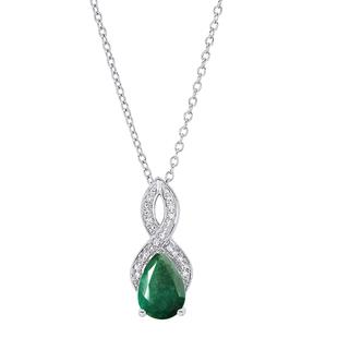 10X7mm Pear Emerald and Round White Diamond Ladies Infinity Teardrop Pendant with 18 Inch Gold Chain in 10K White Gold