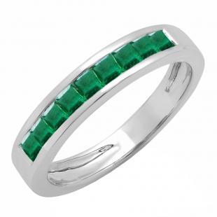 0.75 Carat (ctw) 14K White Gold Princess Cut Emerald Ladies Anniversary Wedding Band Stackable Ring 3/4 CT