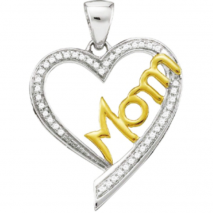 0.13 Carat (ctw) 10k White Gold White Diamond Ladies Two Tone Moms Gift Heart Pendant