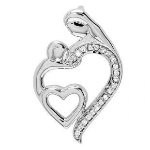 0.15 Carat (ctw) Sterling Silver Round Diamond Mothers Day Special Mom Child Ladies Pendant