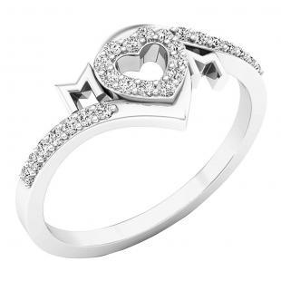 0.20 Carat (ctw) Sterling Silver Round White Diamond Ladies Moms Heart Promise Ring 1/5 CT