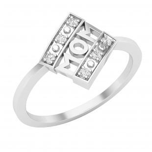 0.05 Carat (ctw) Round White Diamond Beaded Square Frame Mom Letter Ring for Her 925 Sterling Silver