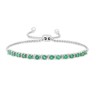 3 mm Round Emerald & White Cubic Zirconia Ladies Bolo Bracelet | 925 Sterling Silver
