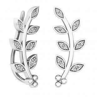 0.10 Carat (ctw) Sterling Silver Round Cut White Diamond Ladies leaf shaped Climber Earrings