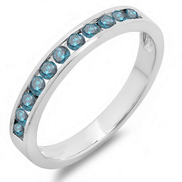 ... Gold Round Blue Diamond Ladies Anniversary Wedding Stackable Ring Band