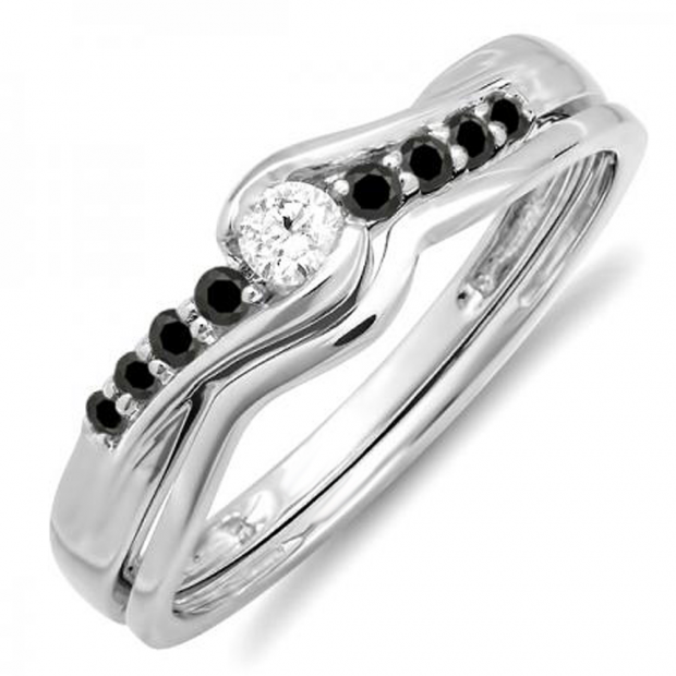 ctw) 14k White Gold Round Black White Diamond Ladies Bridal Promise ... ctw) 14k White Gold Round Black White Diamond Ladies Bridal Promise ...