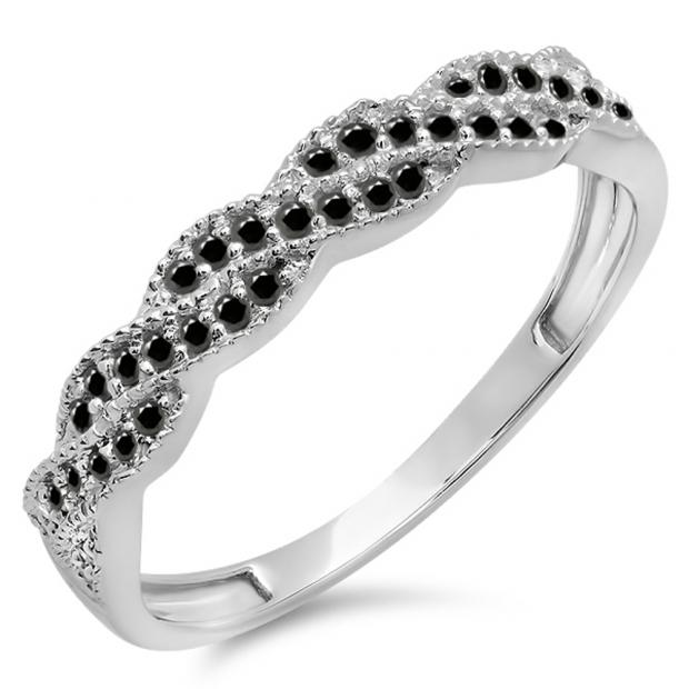 White Gold Round Black Diamond Ladies Anniversary Wedding Stackable ...