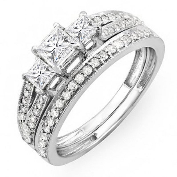 00 Carat (ctw) 10k White Gold Princess Cut 3 Stone Diamond Ladies ... 00 Carat (ctw) 10k White Gold Princess Cut 3 Stone Diamond Ladies ...