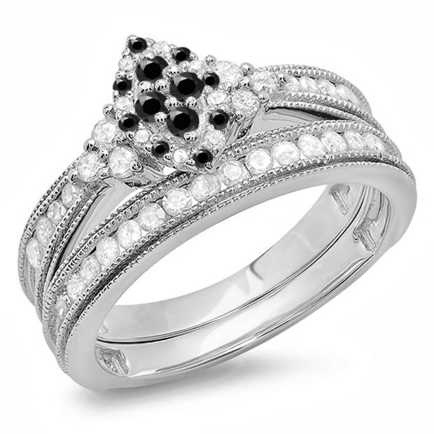 Gold Round Black White Diamond Ladies Bridal Marquise Shape Promise ... Gold Round Black White Diamond Ladies Bridal Marquise Shape Promise ...