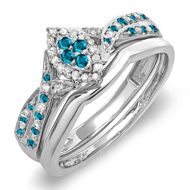 Gold Round Blue  White Diamond Ladies Marquise Shape Bridal Promise ...