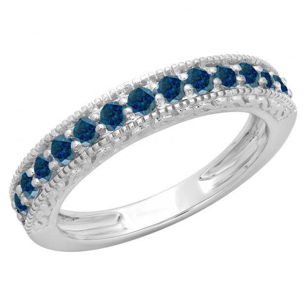 55 Carat (ctw) 10K White Gold Round Cut Blue Diamond Ladies ...