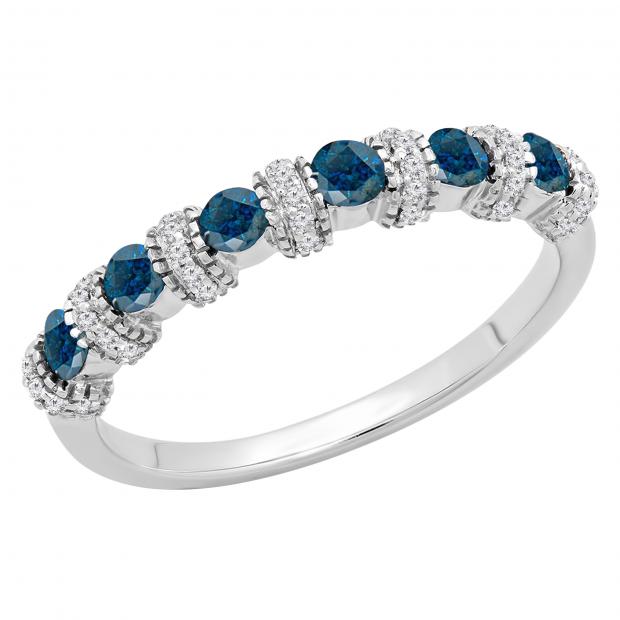 55 Carat (ctw) 10K White Gold Round Blue  White Diamond Ladies ...