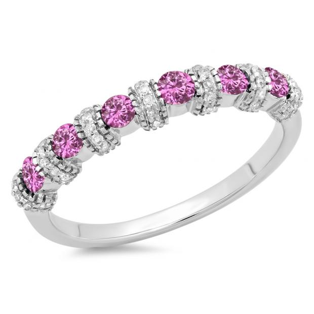 55 Carat (ctw) 10K White Gold Round Pink Sapphire And White Diamond ...