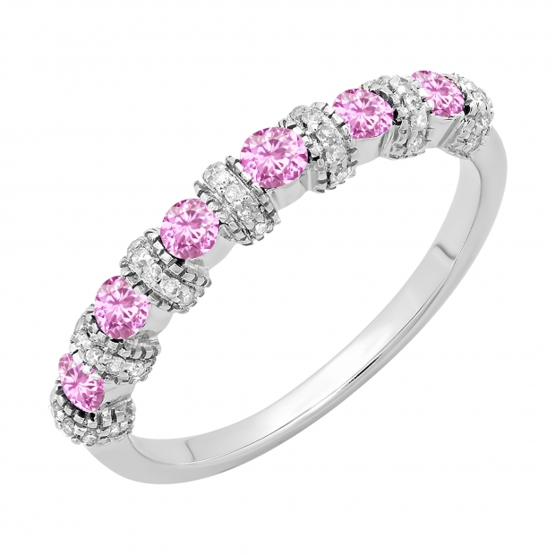 55 Carat (ctw) 10K White Gold Round Pink Sapphire And White Diamond ...