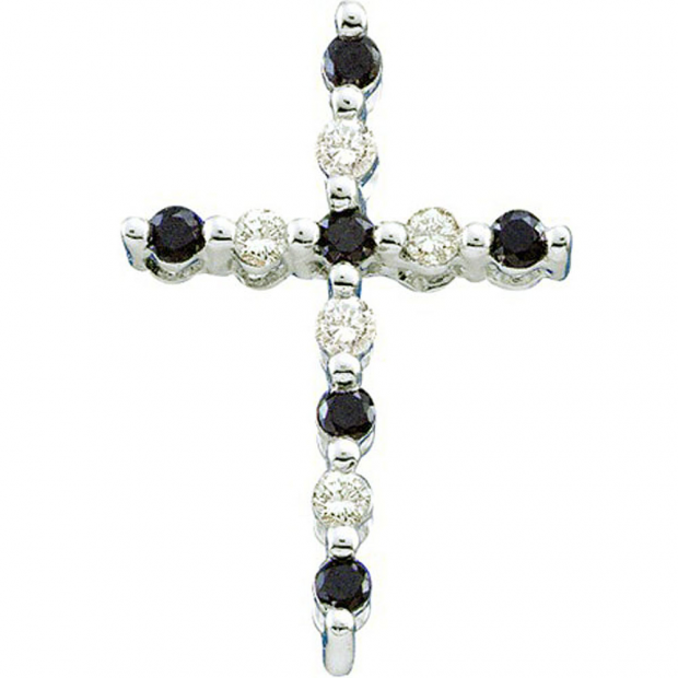 ... Carat (ctw) 10k White Gold Black  White Diamond Ladies Cross Pendant