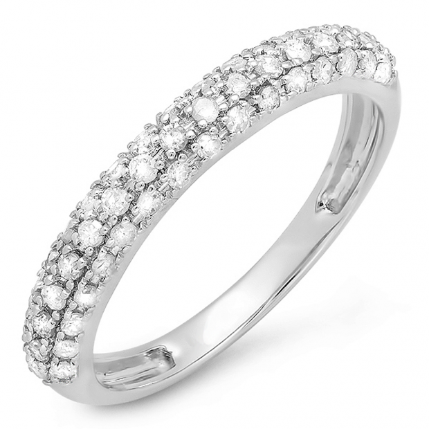 ... Gold Round White Diamond Ladies Anniversary Wedding Band Stackable