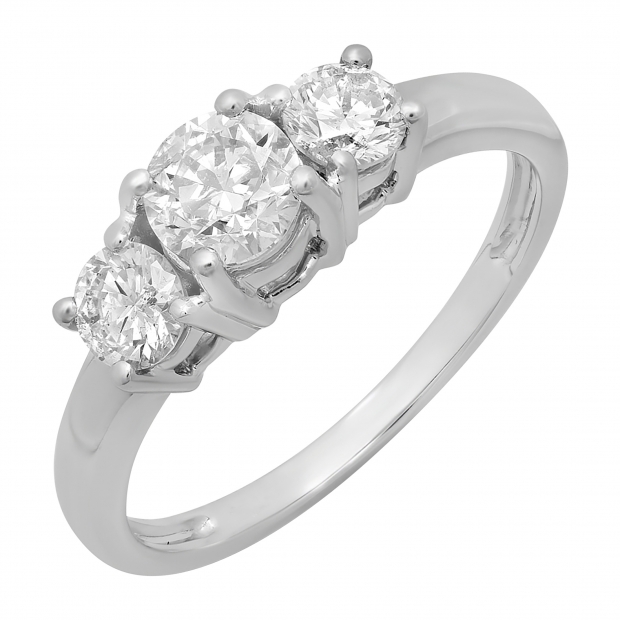 ... Gold Round Cut Diamond Ladies 3 Stone Bridal Engagement Ring 1 CT