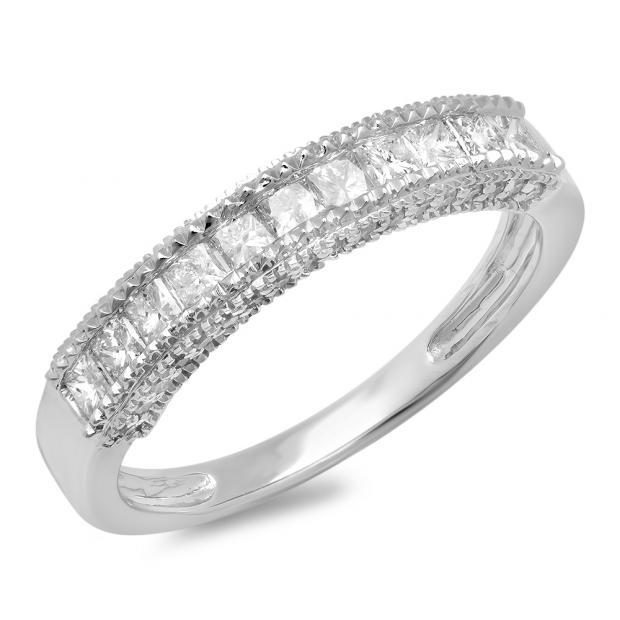 75 Carat (ctw) 14K White Gold Princess  Round Diamond Ladies ...