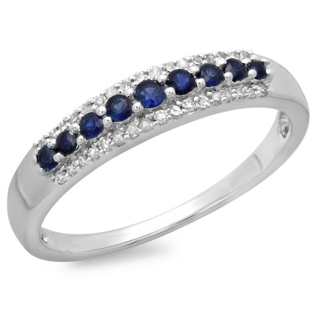 40 Carat (ctw) 18K White Gold Round Blue Sapphire  White Diamond ...