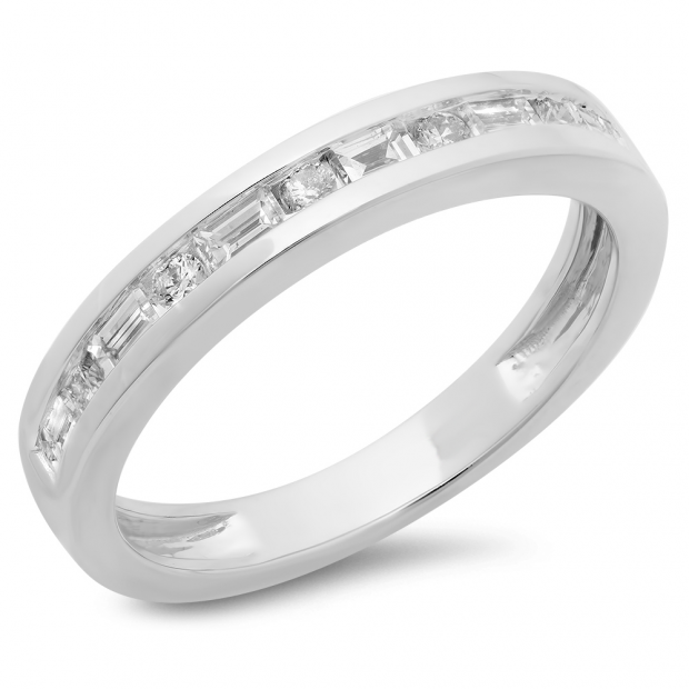 55 Carat (ctw) 18K White Gold Alternating Round  Baguette Cut Diamond ...