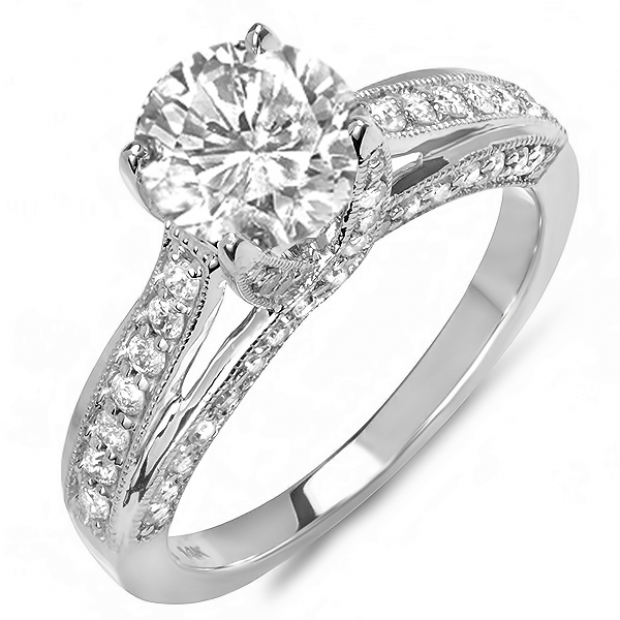 ... Ladies Solitaire with Accents Bridal Engagement Ring (No Center Stone