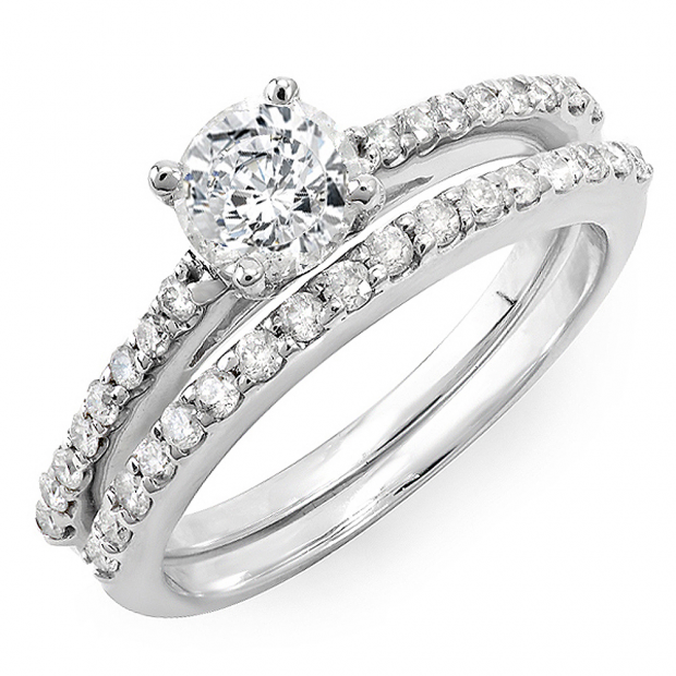 ... Gold Round Diamond Ladies Bridal Engagement Ring Set (No Center Stone