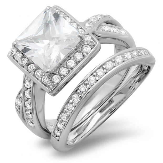 Ladies Princess Round Cubic Zirconia CZ Wedding Bridal Engagement Ring