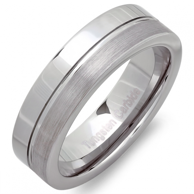 Tungsten Carbide Men's Ring Wedding Band 6MM Flat Grooved Brushed and ...