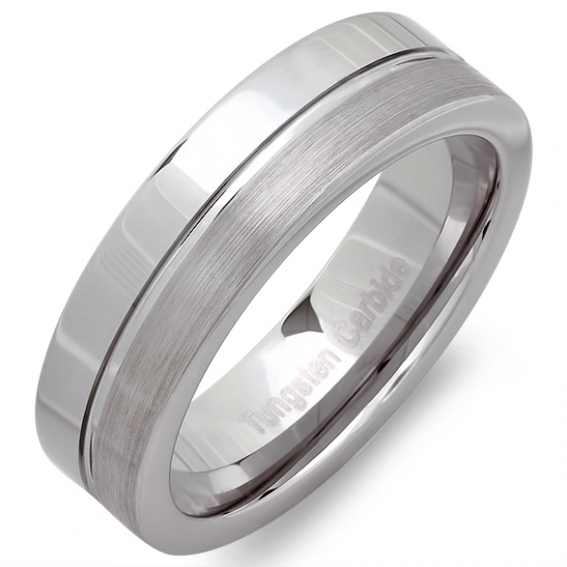 Tungsten Carbide Men's Ring Wedding Band 6MM Flat Grooved Brushed and ... Tungsten Carbide Men's Ring Wedding Band 6MM Flat Grooved Brushed and ...