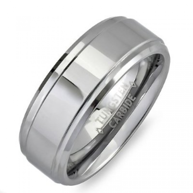 Tungsten Carbide Men's Ring Wedding Band 8MM Flat Ridged Beveled Edges ... Tungsten Carbide Men's Ring Wedding Band 8MM Flat Ridged Beveled Edges ...