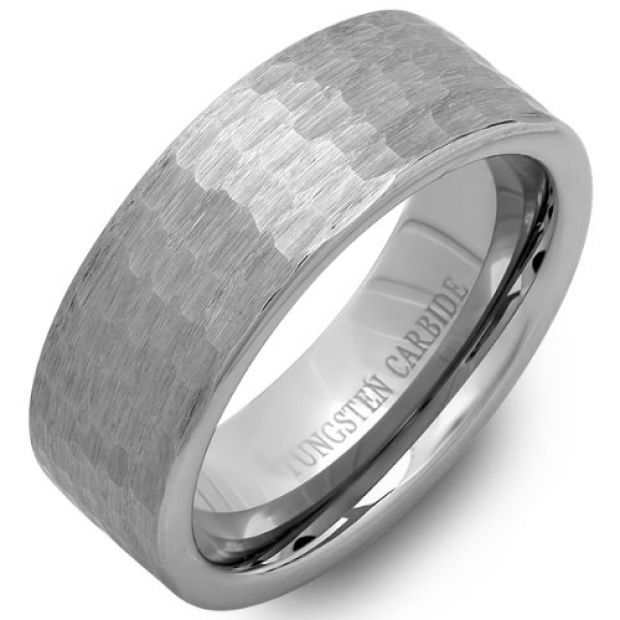 Tungsten Carbide Men's Ring Wedding Band 7MM Flat Hammered Brushed ...