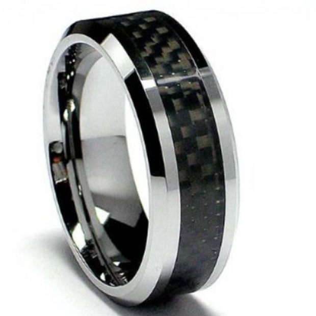 Tungsten Carbide Men's Ring Wedding Band 8MM Low Beveled Edges Carbon ... Tungsten Carbide Men's Ring Wedding Band 8MM Low Beveled Edges Carbon ...