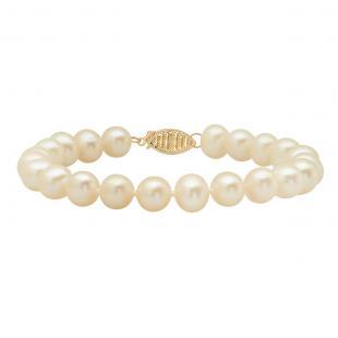 14K Yellow Gold Round Cultured Fresh Water Pearl Strand Bracelet