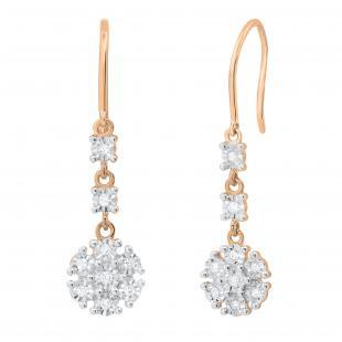 0.21 Carat (ctw) Round Lab Grown Diamond Ladies Dangling Floral Earrings 1/4 CT | 18K Rose Gold