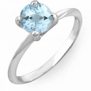 1.00 Carat (ctw) 18K White Gold Round Blue Aquamarine Ladies Bridal Engagement Solitaire Ring 1 CT