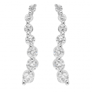 1.00 Carat (ctw) 14k White Gold Round White Diamond Ladies Journey Drop Earrings