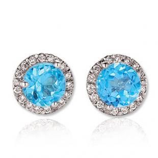 4.00 Carat (ctw) 14K White Gold Round Blue Topaz & White Diamond Ladies Halo Style Stud Earrings 4 CT