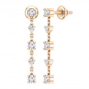 0.51 Carat (ctw) Round White Diamond Drop Earrings for Her in 18K Rose Gold in Screw Back