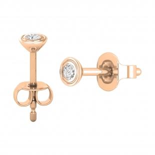 Round White Diamond Bezel Set Solitaire Post Stud Earrings for Her (0.07 ctw, Color I-J, Clarity I1-I2) in 14K Rose Gold in Push Back