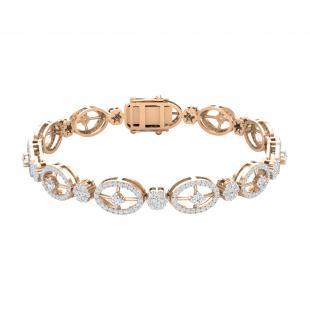 Round White Diamond Rectangular Grooved Flower Tennis Bracelet for Women (3.48 ctw, Color I-J, Clarity SI) in 10K Rose Gold