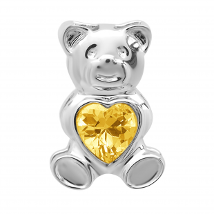Sterling Silver Ladies Teddy Bear With Yellow Citrine CZ Cubic Zirconia Pendant