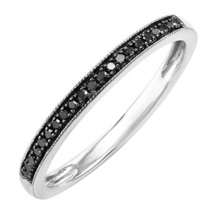 0.10 Carat (ctw) Sterling Silver Round Black Real Diamond Wedding Anniversary Stackable Band Ring