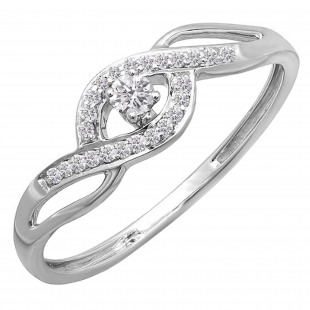 0.15 Carat (ctw) 10k White Gold Round Cut Diamond Ladies Criss Cross Engagement Bridal Promise Ring