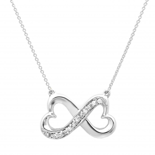 0.10 Carat (ctw) 14K White Gold Round White Diamond Ladies Double Heart Infinity Love Pendant 1/10 CT