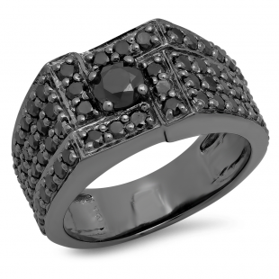 1.80 Carat (ctw) Black Rhodium Plated 10K White Gold Round Black Diamond Ladies Bridal Engagement Ring