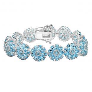 Sterling Silver Pear & Round Blue Topaz Ladies Tennis Bracelet (7.25 Inch Length x 14.5 MM Wide)