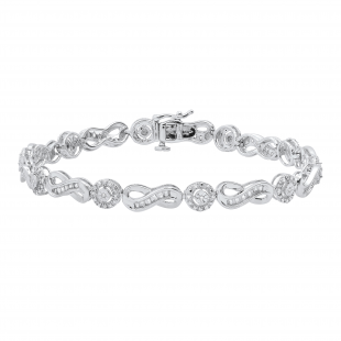 0.50 Carat (ctw) Round & Baguette Diamond Ladies Infinity Tennis Bracelet 1/2 CT Sterling Silver