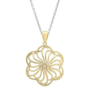 0.15 Carat (ctw) Round White Diamond Ladies Swirl Flower Pendant 10K Yellow Gold