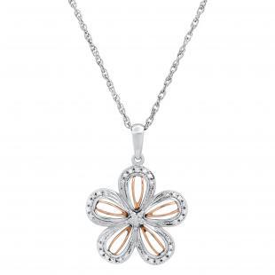 0.12 Carat (ctw) Round Diamond Ladies Pendant White & Rose Gold Plated Two Tone Sterling Silver