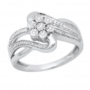 0.18 Carat (ctw) Round Diamond Illusion Flower Cluster Split-Shank Engagement Ring Sterling Silver